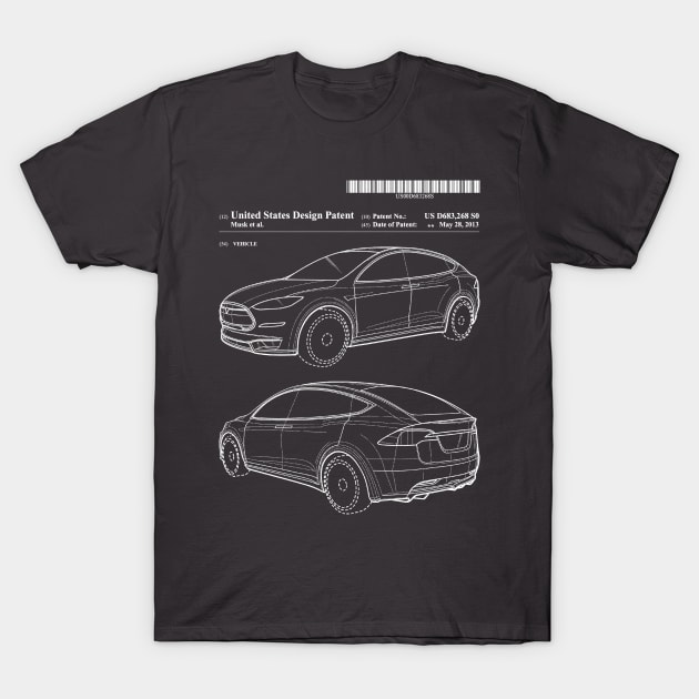 Tesla Model X Body Patent Art T-Shirt by elonscloset